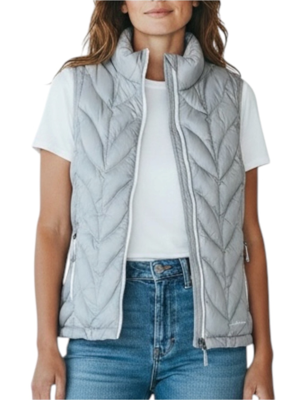 EDDIE BAUER Down Puffer Vest in Light Gray Size Small — EB700 Down Rating — WOW! - Picture 1 of 12